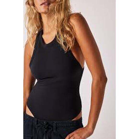 NEW Free People Seamless Tank Bodysuit Black Racerback Sleeveless - Picture 2 of 8